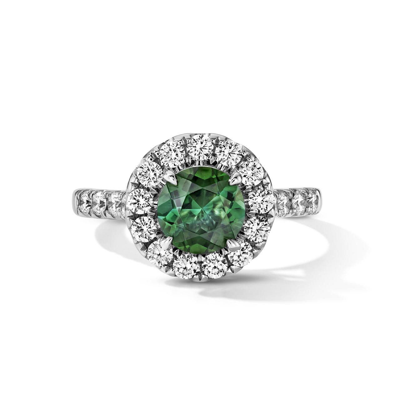 One of a Kind Round Green Tourmaline Engagement Ring (1.04tw)