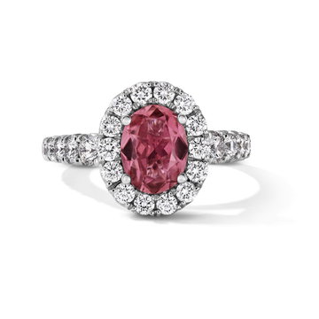 One of a Kind Oval Pink Tourmaline Engagement Ring (1.03tw) In Solid 14K White Gold