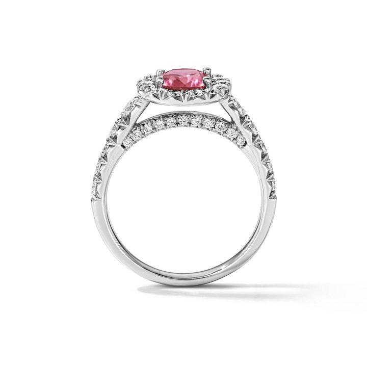 One of a Kind Oval Pink Tourmaline Engagement Ring (1.03tw) In Solid 14K White Gold