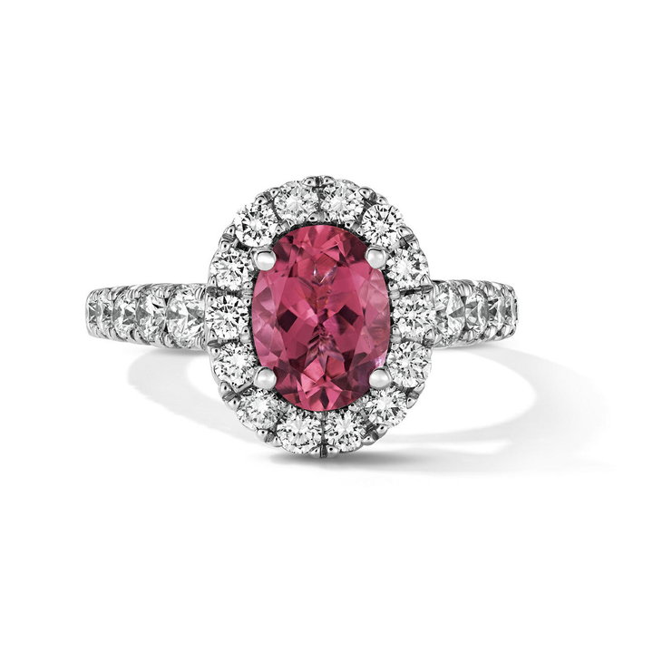 One of a Kind Oval Pink Tourmaline Engagement Ring (1.15tw) In Solid 14K White Gold