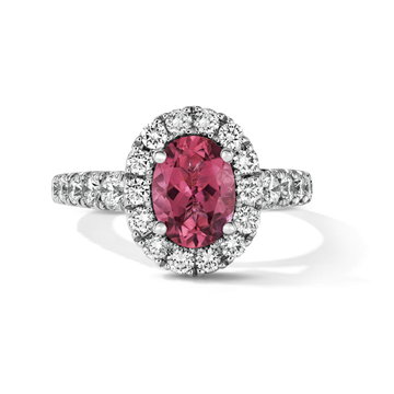 One of a Kind Oval Pink Tourmaline Engagement Ring (1.15tw) In White Gold 14K