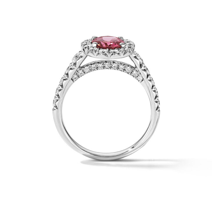 One of a Kind Oval Pink Tourmaline Engagement Ring (1.15tw) In Solid 14K White Gold