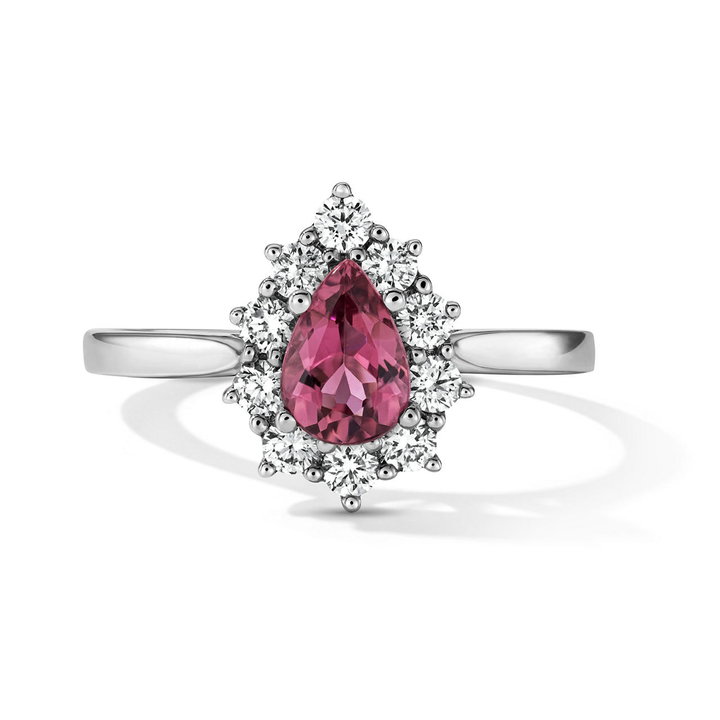 One of a Kind Pear Pink Tourmaline Engagement Ring (0.59tw) In White Gold 14K