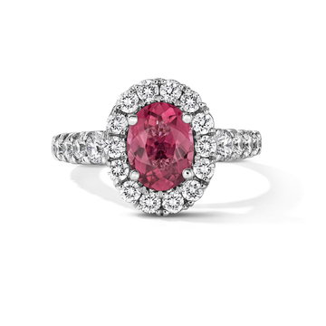 One of a Kind Oval Pink Tourmaline Engagement Ring (1.22tw) In White Gold 14K