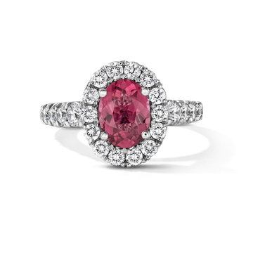 One of a Kind Oval Pink Tourmaline Engagement Ring (1.22tw) In Solid 14K White Gold