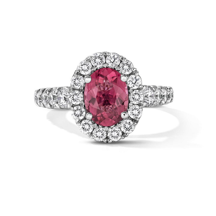 One of a Kind Oval Pink Tourmaline Engagement Ring (1.22tw) In Solid 14K White Gold
