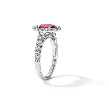 One of a Kind Oval Pink Tourmaline Engagement Ring (1.22tw) In Solid 14K White Gold