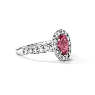 One of a Kind Oval Pink Tourmaline Engagement Ring (1.22tw) In Solid 14K White Gold