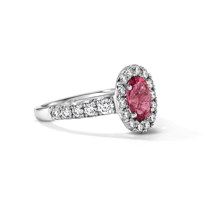 One of a Kind Oval Pink Tourmaline Engagement Ring (1.22tw) In Solid 14K White Gold
