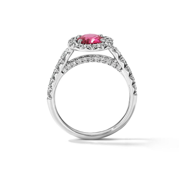 One of a Kind Oval Pink Tourmaline Engagement Ring (1.22tw) In Solid 14K White Gold