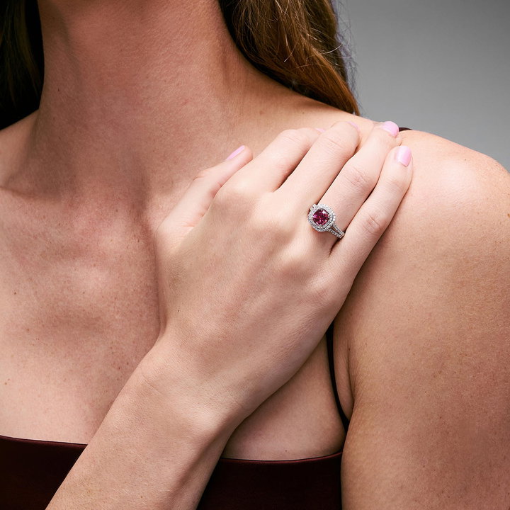 One of a Kind Cushion Pink Tourmaline Engagement Ring (1.45tw) In Solid 14K White Gold