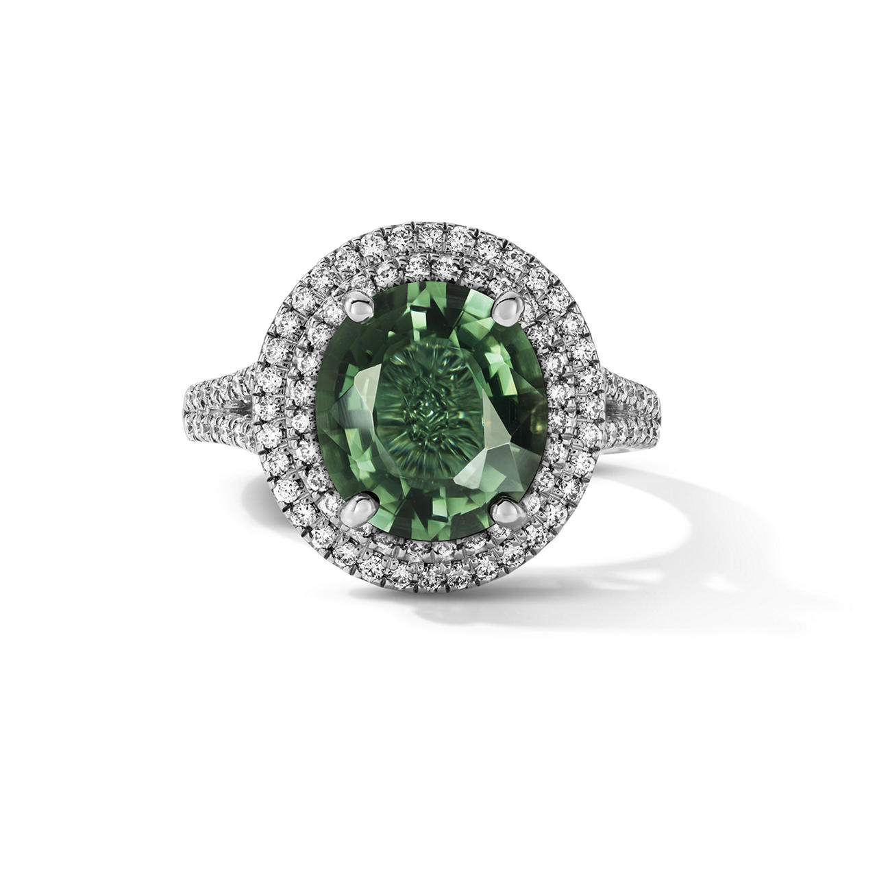 One of a Kind Oval Green Tourmaline Engagement Ring (2.91tw) 0