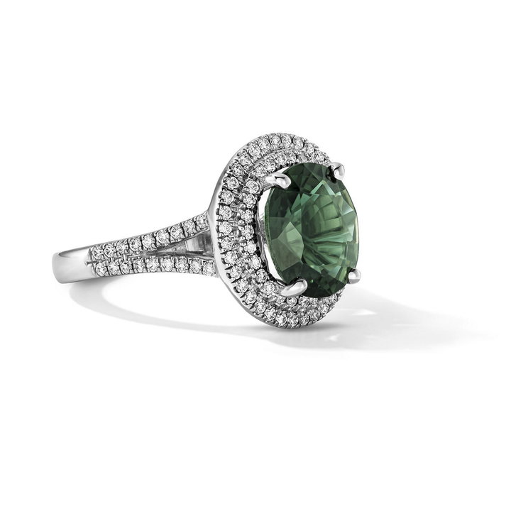 One of a Kind Oval Green Tourmaline Engagement Ring (2.91tw) In Solid 18K White Gold