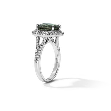 One of a Kind Oval Green Tourmaline Engagement Ring (2.91tw) In Solid 18K White Gold