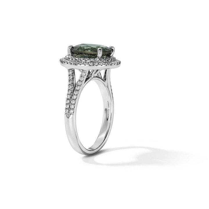 One of a Kind Oval Green Tourmaline Engagement Ring (2.91tw) In Solid 18K White Gold