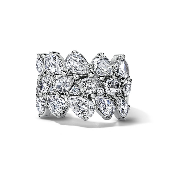 Sculptural Triple Row Diamond Band (3.97tw) In Solid 18K White Gold