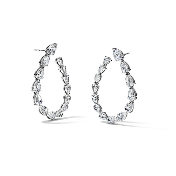 Open Pear Shaped Diamond Earrings (7.48tw) In Solid 14K White Gold