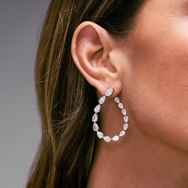 Open Pear Shaped Diamond Earrings (7.48tw) In Solid 14K White Gold