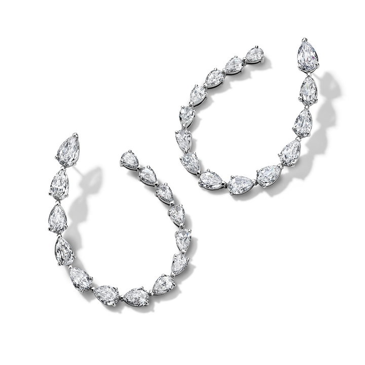 Open Pear Shaped Diamond Earrings (7.48tw) In Solid 14K White Gold
