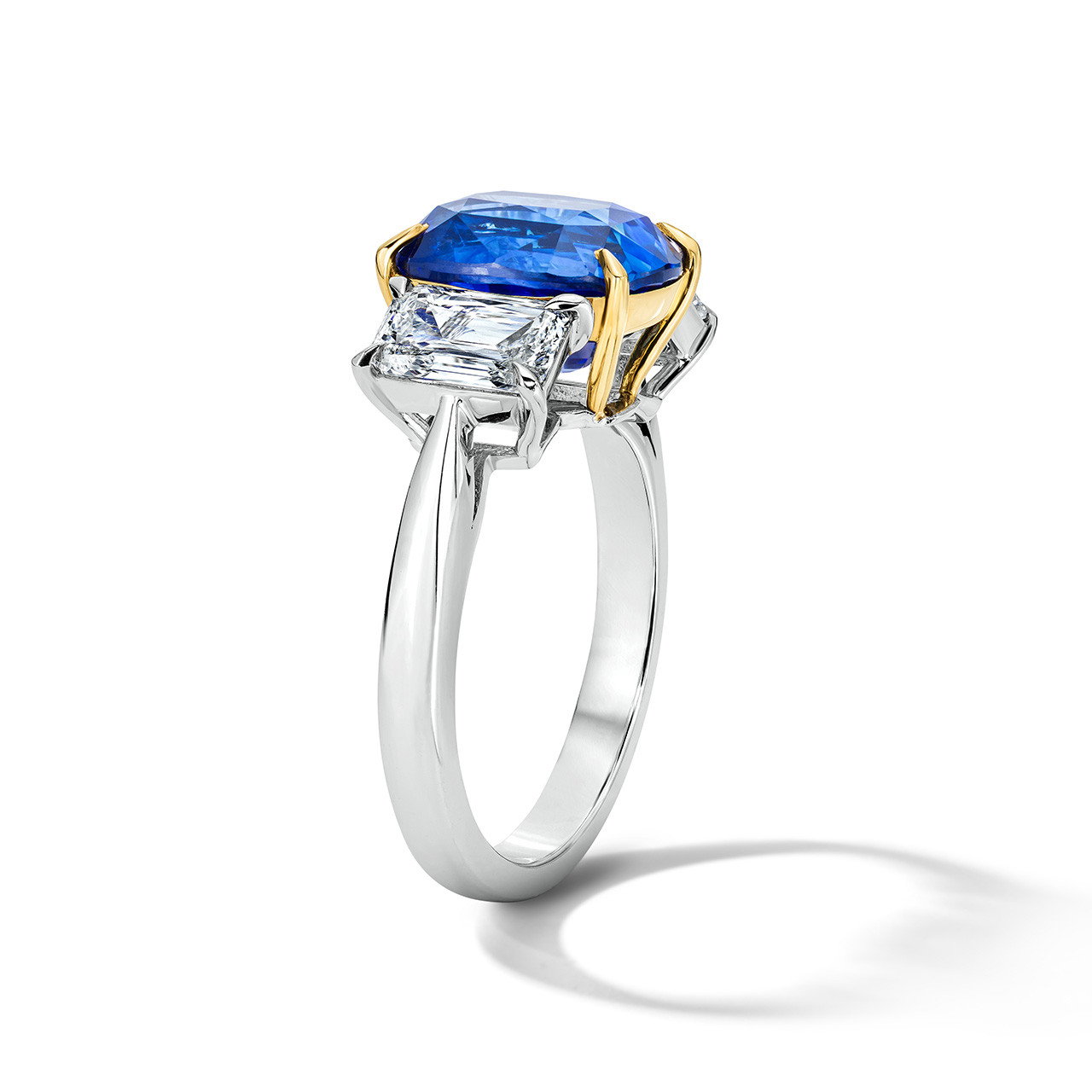 Blue Sapphire Three Stone Engagement Ring (5.12tw)