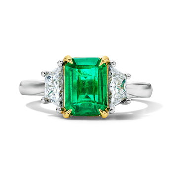 Green Emerald Three Stone Engagement Ring (1.62tw) In Yellow Gold/platinum 18K