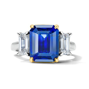 Blue Sapphire Three Stone Engagement Ring (4.81tw) In Yellow Gold/platinum 18K