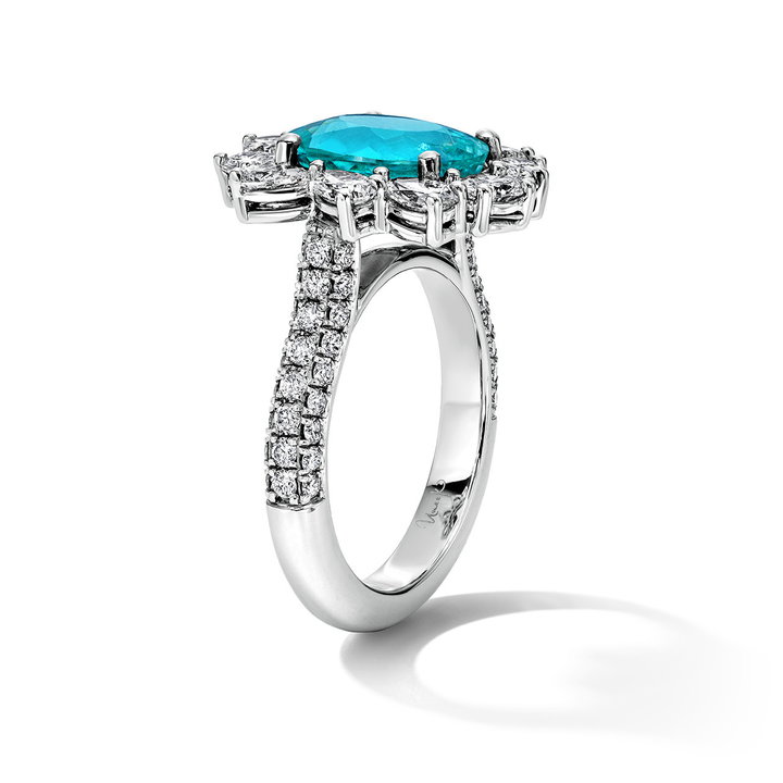 Paraiba Tourmaline Halo Engagement Ring (3.87tw) In Platinum