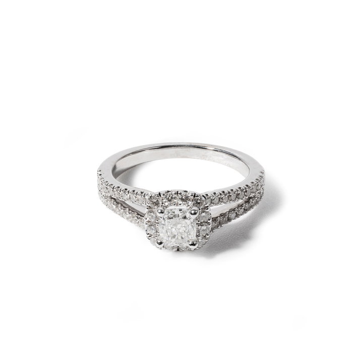 Cushion Diamond Halo Split Engagement Ring