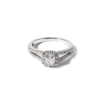 Cushion Diamond Halo Split Engagement Ring In White Gold 14K