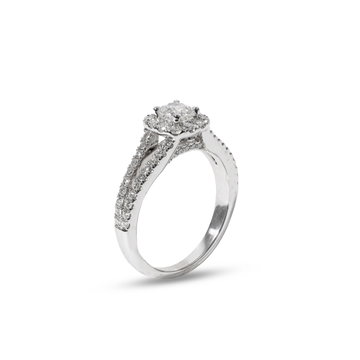 Cushion Diamond Halo Split Engagement Ring In White Gold 14K