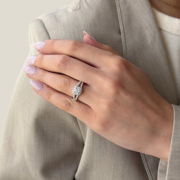 Cushion Diamond Halo Split Engagement Ring In White Gold 14K