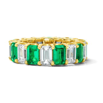 Green Emerald (4.65tw) & Diamond (4.52tw) Eternity Band In Yellow Gold 18K