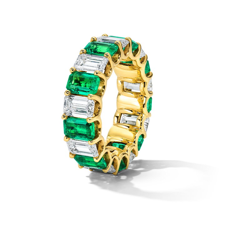 Green Emerald (4.65tw) & Diamond (4.52tw) Eternity Band In Yellow Gold 18K