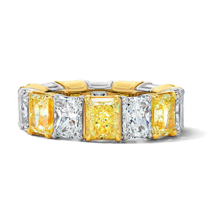Fancy Yellow (7.80tw) & Diamond (5.67tw) Eternity Band In White And Yellow Gold 18K