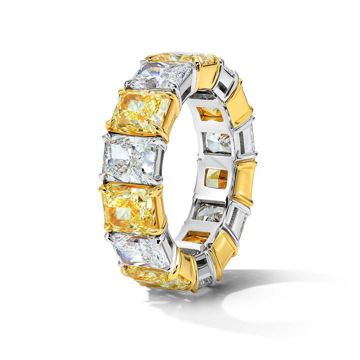 Fancy Yellow (7.80tw) & Diamond (5.67tw) Eternity Band In White And Yellow Gold 18K