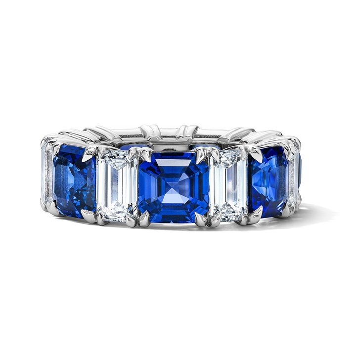 Blue Sapphire (13.72tw) & Diamond (5.10tw) Eternity Band In Platinum