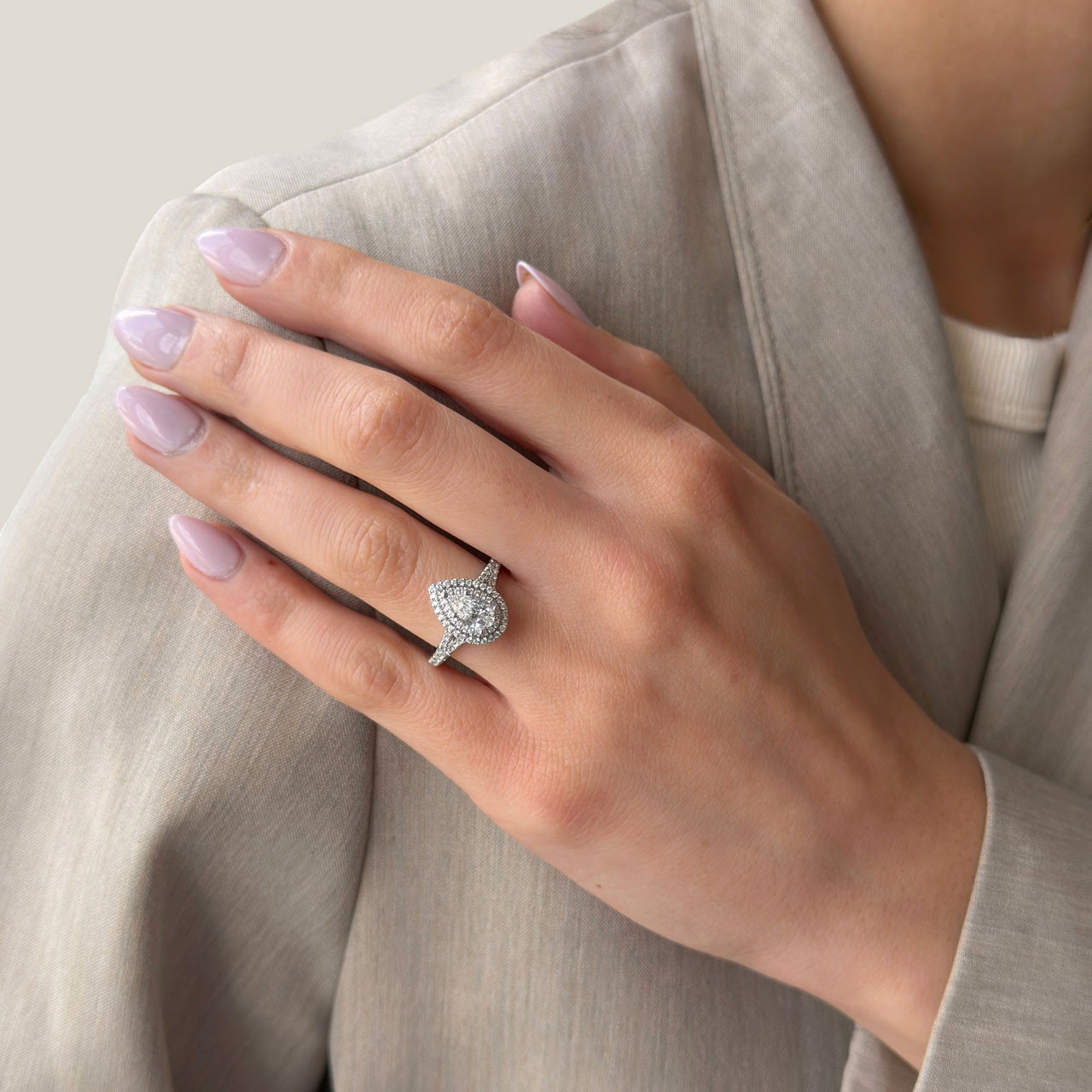 Pear Double Halo Diamond Engagement Ring 2