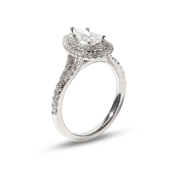 Pear Double Halo Diamond Engagement Ring In White Gold 14K