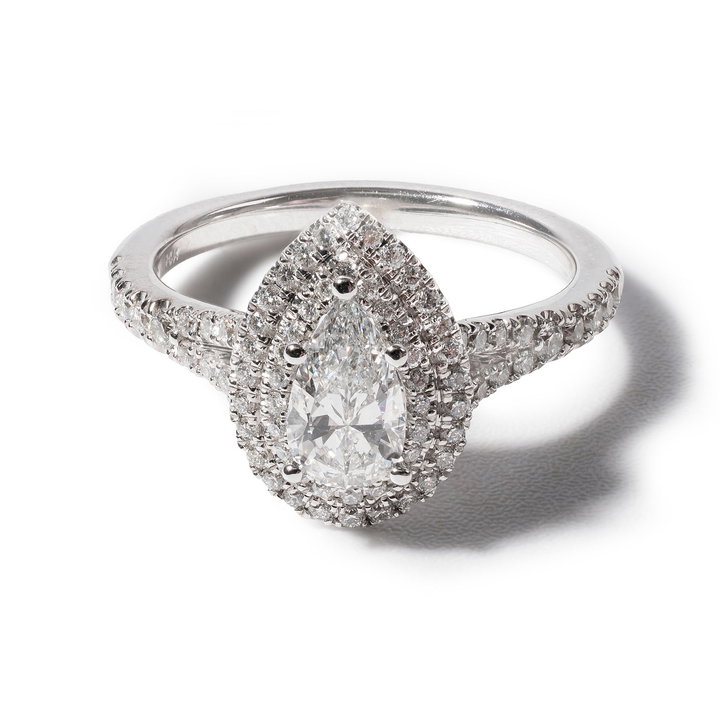 Pear Double Halo Diamond Engagement Ring In White Gold 14K