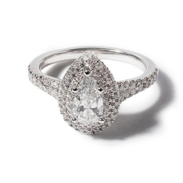 Pear Double Halo Diamond Engagement Ring In White Gold 14K