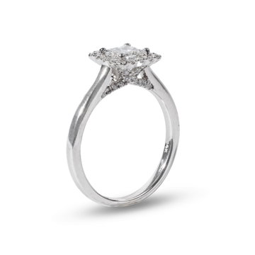 Princess Halo Diamond Engagement Ring In Solid 14K White Gold
