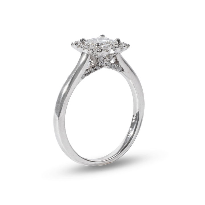 Princess Halo Diamond Engagement Ring In Solid 14K White Gold