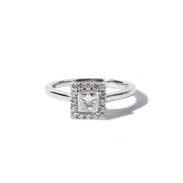 Princess Halo Diamond Engagement Ring In White Gold 14K