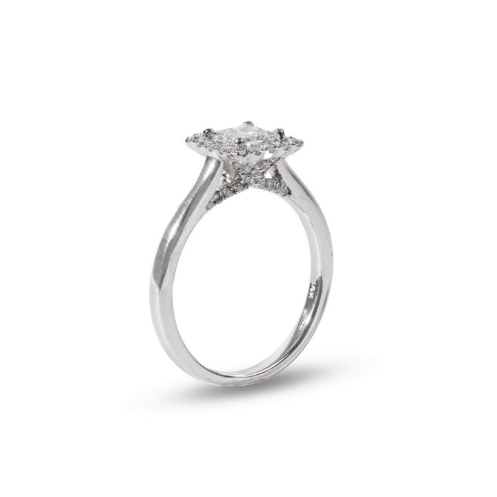 Princess Halo Diamond Engagement Ring In White Gold 14K