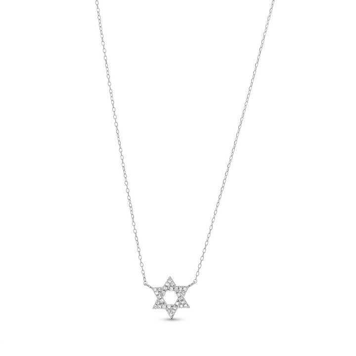 Diamond Star Of David Pendant Necklace In White Gold 14K