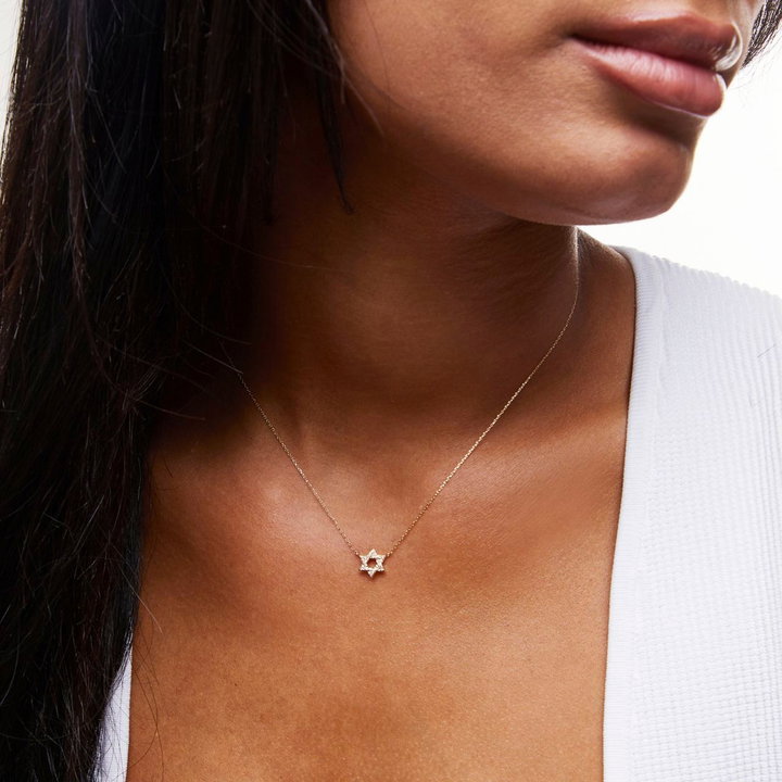 Diamond Star Of David Pendant Necklace In White Gold 14K
