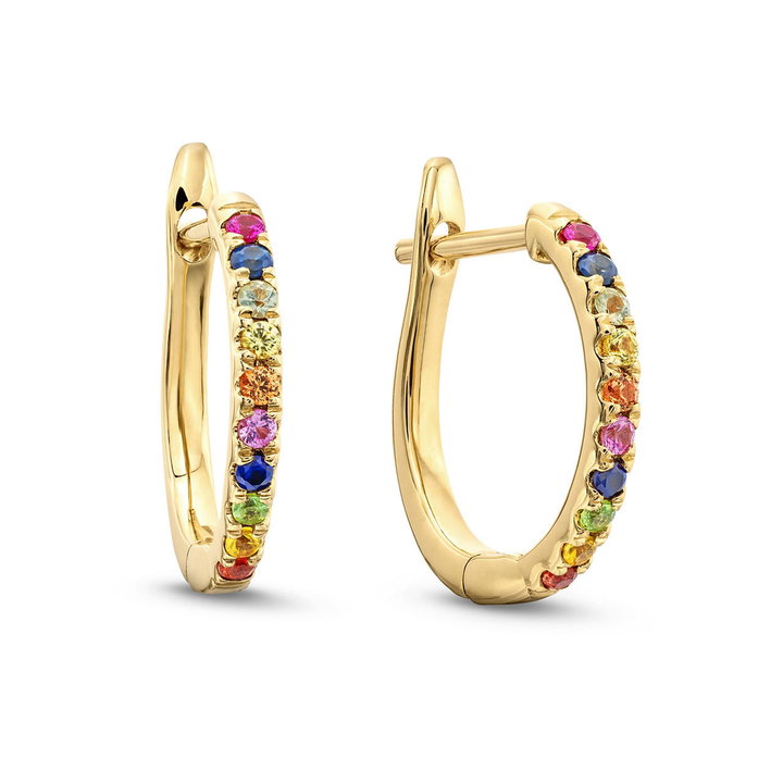 Mixed Sapphire Hoop Earrings In Solid 14K Yellow Gold
