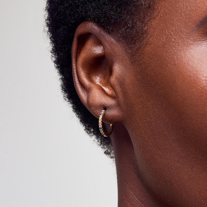 Mixed Sapphire Hoop Earrings In Solid 14K Yellow Gold