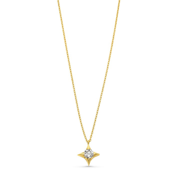 North Star Diamond Adjustable Necklace In Solid 14K Yellow Gold
