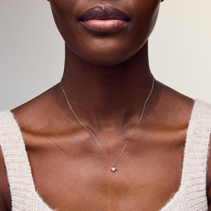 North Star Diamond Adjustable Necklace In Solid 14K Yellow Gold